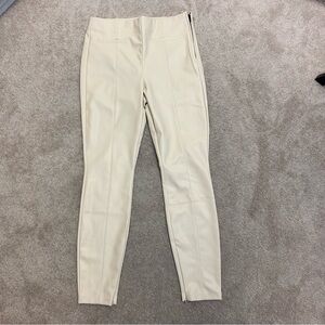 Zara ecru cream faux leather pleather high rise leggings zippered ankle L NWT